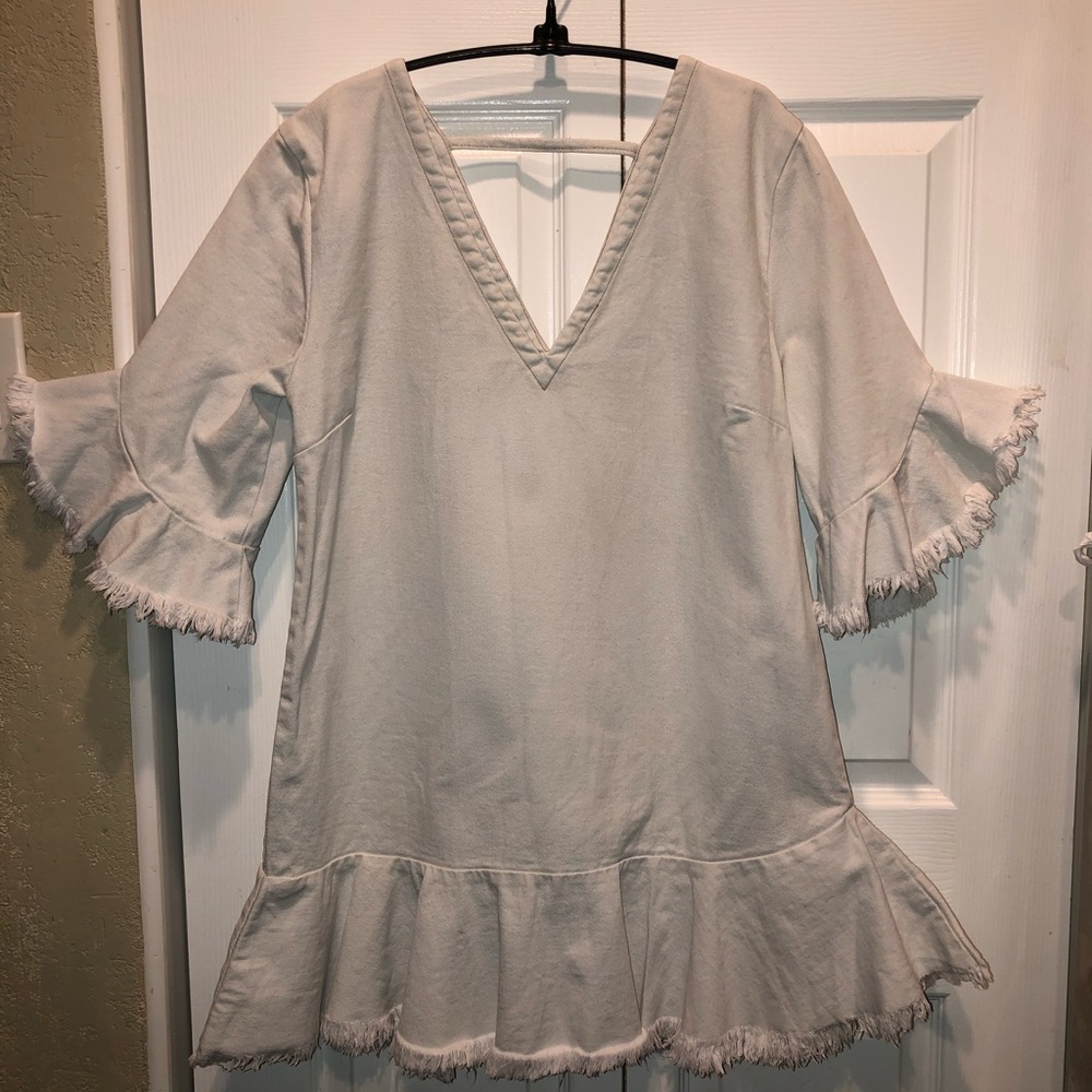 MLM LABEL Women Pale Blue Denim Fringe Dress